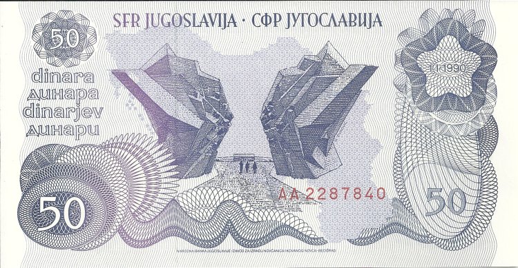 Billetes - Europa - Yugoslavia - 101 - sc - Año 1990 - 50 dinara - Click en la imagen para cerrar