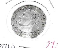 Monedas - Europa - Alemania - 79 - 1933A - 2 marcos - plata