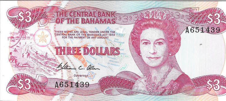 Billetes - America - Bahamas - 44 - sc - 1984 - 3 dolares - Num.ref: A651439 - Click en la imagen para cerrar