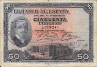 Billetes - España - Alfonso XIII (1886 - 1931) - 362 - Bc+ - Año 1927 - 50 pesetas - ref: 2079244 - COn sello de la Republica