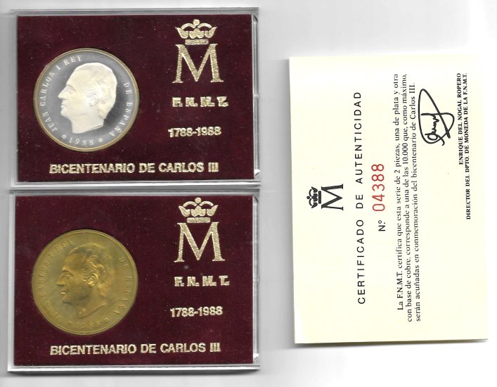 Varios - Medallas - - Medalla Carlos III - 1788-1988 - Plata y cobre - Click en la imagen para cerrar