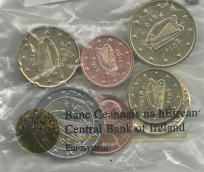 Monedas - Euros - Colección en tiras - Irlanda - Año 2014 - 8 monedas - Click en la imagen para cerrar