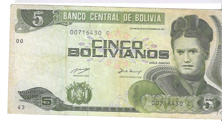 Billetes - America - Bolivia - 209 - BC+ - 1993 - 5 bolivianos - Num.ref: 00716430C - Click en la imagen para cerrar