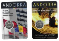 Monedas - Euros - 2€ - Andorra - SC - 2023 - Pack 2 monedas - 30 Anys Ingres Andorra Nacions Unides y Festes Foc Solstici Estiu