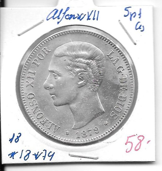 Monedas - EspaÃ±a - Alfonso XII (29-XII-1874/28-XI) - 131 - 1879*18*79 - 5 pesetas - plata - Click en la imagen para cerrar