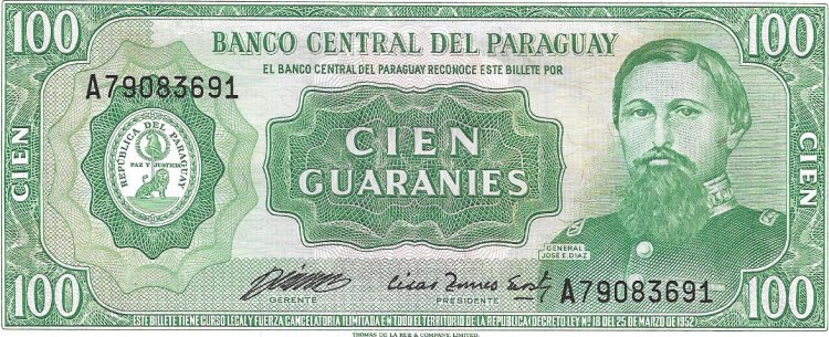 Billetes - America - Paraguay - 198 - sc - Año 1963 - 100 guaranies - Click en la imagen para cerrar