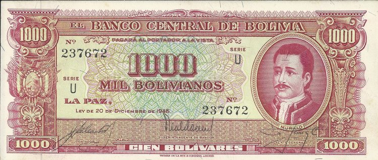 Billetes - America - Bolivia - 122 - Año 1928 - 20 Bolivianas - EBC+ - Click en la imagen para cerrar