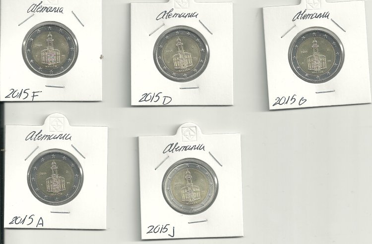 Monedas - Euros - 2E - Alemania - Año 2015 - Hessen - Conjunto de 5 cecas - Click en la imagen para cerrar