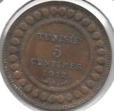 Monedas - Africa - Tunez - 235 - Año 1912 - 5 Ct