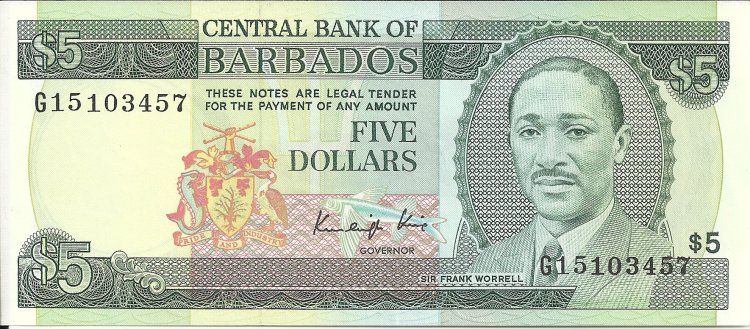 Billetes - America - Barbados - 043 - sc - Año 1983 - 5 dolares - Click en la imagen para cerrar