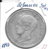 Monedas - EspaÃ±a - Alfonso XIII ( 17-V-1886/14-IV) - 152 - 1897*18*97 - 5 pesetas - plata