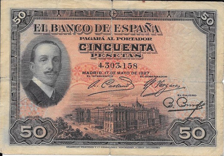 Billetes - España - Alfonso XIII (1886 - 1931) - 361 - bc - Año 1927 - 50 pesetas- ref: 4303158 - Click en la imagen para cerrar