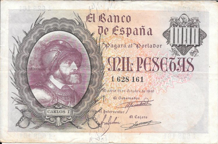 Billetes - EspaÃ±a - Estado EspaÃ±ol (1936 - 1975) - 1000 ptas - 512 - mbc- - 1940 - Num.ref: 1628161 - Click en la imagen para cerrar