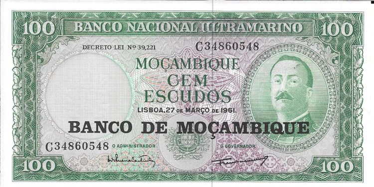 Billetes - Africa - Mozambique - 117 - sc - Año 1976 - 100 escudos - Click en la imagen para cerrar