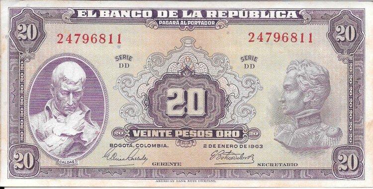 Billetes - America - Colombia - 392e - mbc+ - 1963 - 20 pesos - Num.ref: 24796811 - Click en la imagen para cerrar