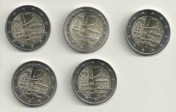 Monedas - Euros - 2€ - Alemania - SC - Año 2013 - Baden-Wurttemberg - Conjunto de 5 monedas - Click en la imagen para cerrar