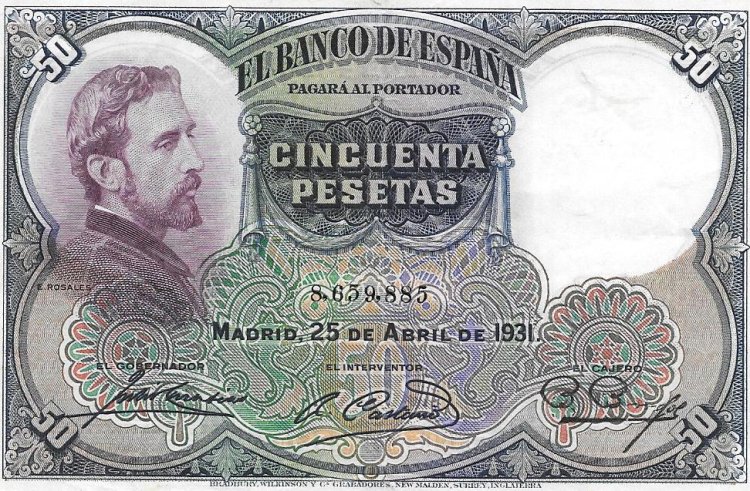 Billetes - España - Alfonso XIII (1886 - 1931) - 375 - mbc - Año 1931 - 50 pesetas - ref: 8659885 - Click en la imagen para cerrar