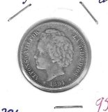 Monedas - EspaÃ±a - Alfonso XIII ( 17-V-1886/14-IV) - 70 - 1894 - peseta - plata