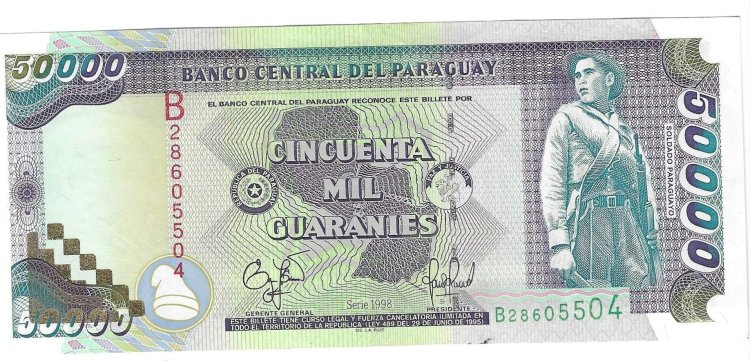 Billetes - America - Paraguay - 218 - SC - 1998 - 50000 guaranies - Numref: B28605504 - Click en la imagen para cerrar