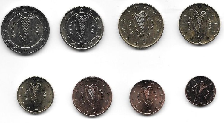 Monedas - Euros - Colección en tiras - Irlanda - Año 2016 - Colección 8 monedas - Click en la imagen para cerrar