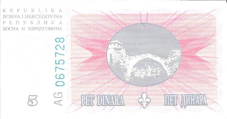 Billetes - Europa - Bosnia - 40 - sc - 1994 - 5 dinara - ref: 0675728 - Click en la imagen para cerrar