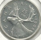 Monedas - America - Canada - 062 - Año 1965 - 25 ct