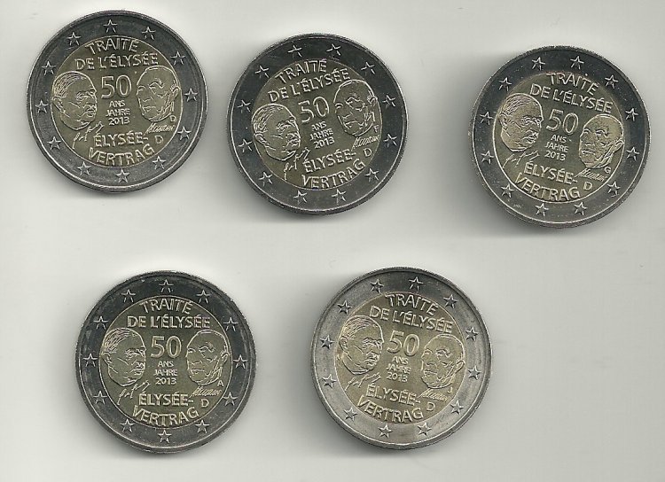 Monedas - Euros - 2€ - Alemania - SC - Año 2013 - Tratado franco-aleman - Conjunto de 5 monedas - Click en la imagen para cerrar