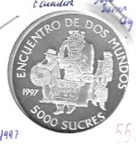 Monedas - America - Ecuador - 100 - 1997 - 5000 sucres - plata