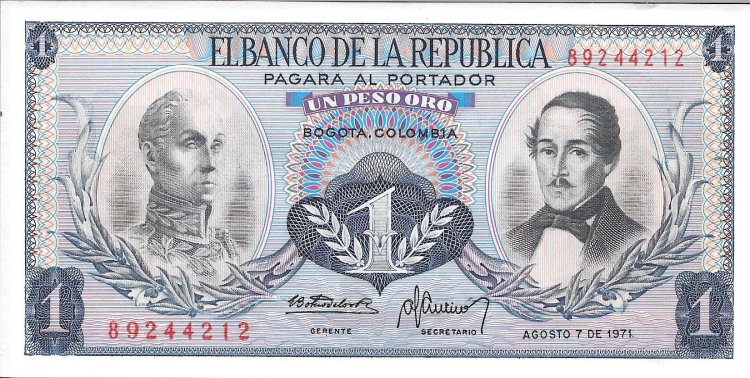 Billetes - America - Colombia - 404e - sc - 1971 - peso - Num.ref: 89244212 - Click en la imagen para cerrar