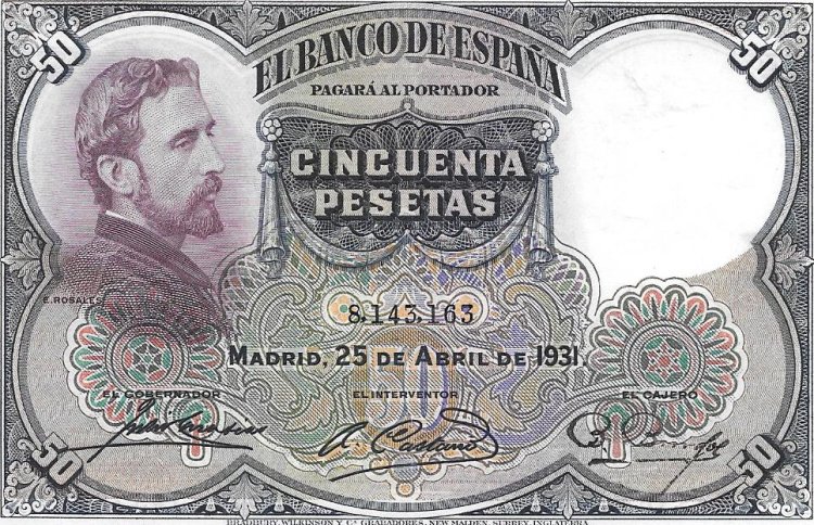 Billetes - España - Alfonso XIII (1886 - 1931) - 375 - mbc - Año 1931 - 50 pesetas - ref. 8143163 - Click en la imagen para cerrar