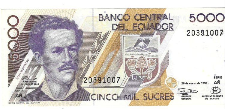 Billetes - America - Ecuador - 128c - SC - 1999 - 5000 sucres - Num.ref: 20391007 - Click en la imagen para cerrar