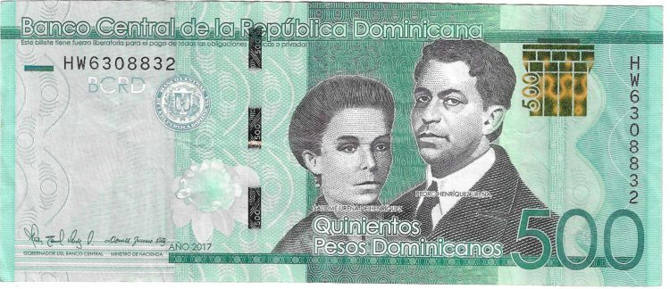 Billetes - America - Rep. Dominicana - 192 - mbc- - 2017 - 500 pesos - Num.ref: HW6308832 - Click en la imagen para cerrar