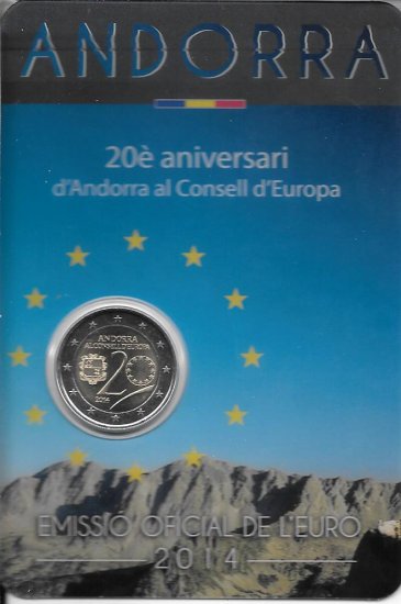 Monedas - Euros - 2E 20 Aniv. Consell europa - Andorra - Año 2014 - Click en la imagen para cerrar