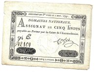 Billetes - Europa - Francia - A50 - mbc+ - 1791 - 5 libras - Num.ref: 94