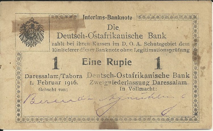 Billetes - Europa - Alemania Africa del Este - 20M3 - MBC - Año 1916 - Click en la imagen para cerrar