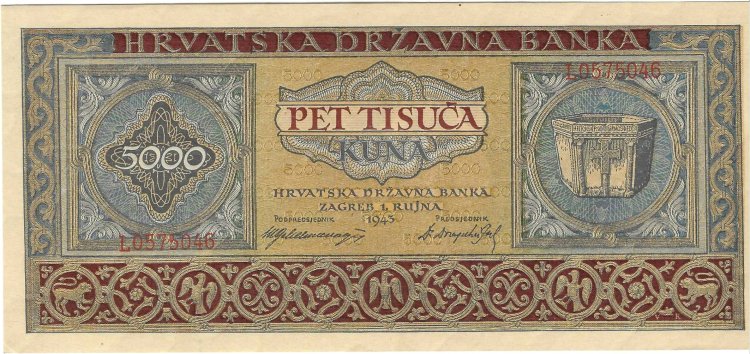 Billetes - Europa - Croacia - 13 - SC - 1943 - 5000 kuna - Num.ref: L0575046 - Click en la imagen para cerrar