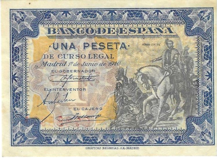 Billetes - EspaÃ±a - Estado EspaÃ±ol (1936 - 1975) - 1 ptas - 435 - SC- - 1940 - C7638927 - Click en la imagen para cerrar