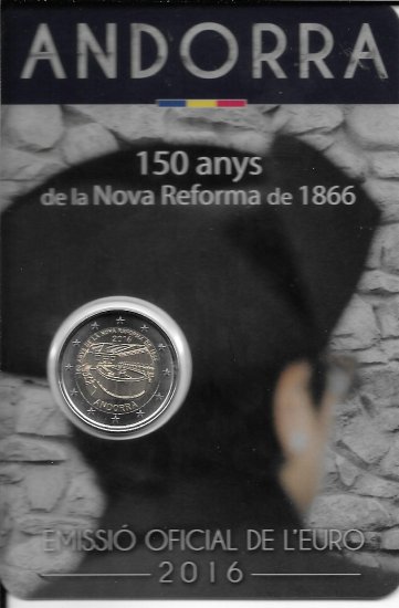 Monedas - Euros - 2€ - Andorra - Año 2016 - 150 Años de la Nueva Reforma de 1866 - Click en la imagen para cerrar