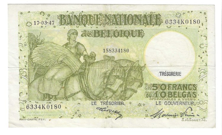 Billetes - Europa - Belgica - 106 - MBC- - 1947 - 50 francos -Num.ref: 6334K0180 - Click en la imagen para cerrar