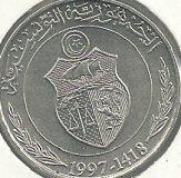 Monedas - Africa - Tunez - 346 - Año 1997 - 1/2 Dinar