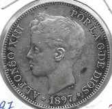 Monedas - EspaÃ±a - Alfonso XIII ( 17-V-1886/14-IV) - 152 - 1897*18*97 - 5 Pesetas - Plata