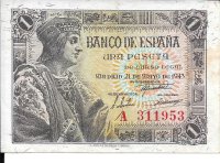 Billetes - EspaÃ±a - Estado EspaÃ±ol (1936 - 1975) - 439 - ebc - 1943 - 1 pta - num. ref: A311953