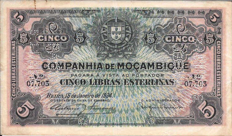 Billetes - Africa - Mozambique - R32 - mbc+ - 1932 - 5 libras - num.ref:07703 - Click en la imagen para cerrar