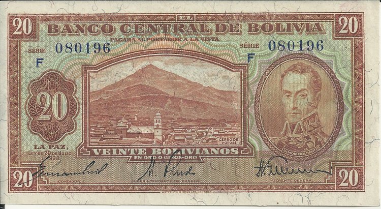 Billetes - America - Bolivia - 122 - Año 1928 - 20 Bolivianas - EBC+ - Click en la imagen para cerrar