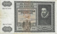 Billetes - EspaÃ±a - Estado EspaÃ±ol (1936 - 1975) - 500 ptas - 500 - mbc- - Enero 1940 - Num.ref: A0167830