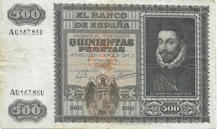 Billetes - EspaÃ±a - Estado EspaÃ±ol (1936 - 1975) - 500 ptas - 500 - mbc- - Enero 1940 - Num.ref: A0167830 - Click en la imagen para cerrar