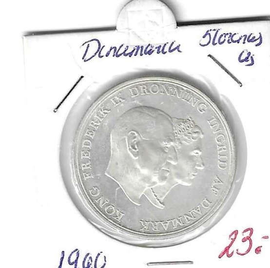 Monedas - Europa - Dinamarca - 852 - 1960 - 5 coronas - plata - Click en la imagen para cerrar