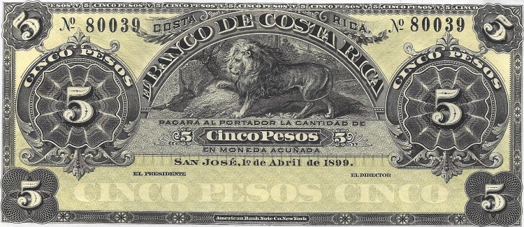 Billetes - America - Costa Rica - S163 - ebc+ - 1899 - 5 pesos - 80039 - Click en la imagen para cerrar