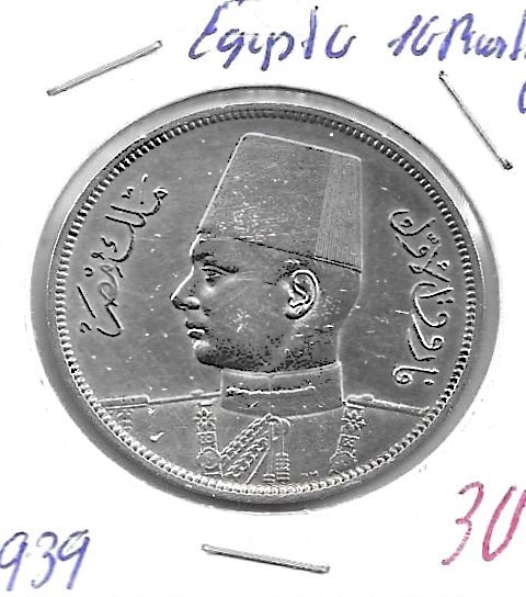 Monedas - Africa - Egipto - 367 - 1939 - 10 piastras - plata - Click en la imagen para cerrar