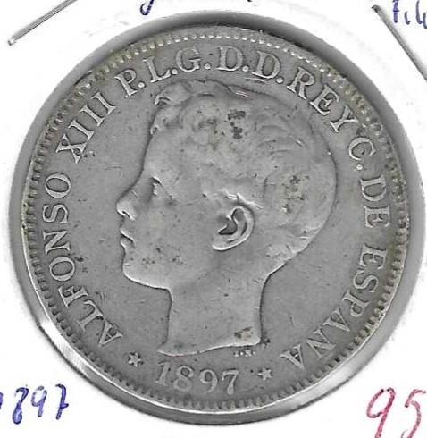 Monedas - EspaÃ±a - Alfonso XIII ( 17-V-1886/14-IV) - 156 - 1897 - 5 pesetas - Filipinas - plata - Click en la imagen para cerrar